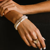 14k White Mix Gemstone Beaded Bracelet with Diamond Rondelle - 8mm
