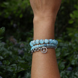 Aquamarine Bracelet with Diamond Peace Sign Charm - 6mm