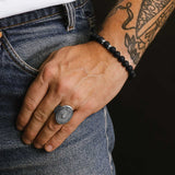 Men's Mr. LOWE Black Druzy Agate Bracelet with Two Silver Rondelles - 8mm