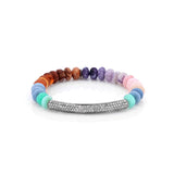Rainbow Opal Candy Bead Bracelet with Pave Diamond Tube - 8mm