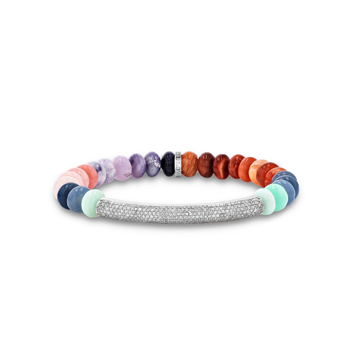 Rainbow Opal Candy Bead Bracelet with Pave Diamond Tube - 8mm