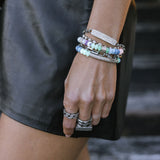Rainbow Candy Opal Bead Bracelet with 5 Pave Diamond Rondelles - 8mm