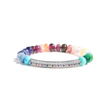 Rainbow Gemstone Mix Bracelet with Pave Diamond Bar - 8mm