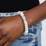 White Mix Bead Bracelet with 3 Diamond Rondelles - 10mm
