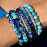 Afghanite and Turquoise Mix Bracelet with Diamond Rondelle - 10mm