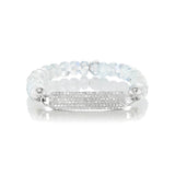 Rainbow Moonstone Beaded Bracelet with Diamond ID Tag - 8mm