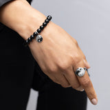 Onyx Bead Bracelet with Yin Yang Charm - 8mm