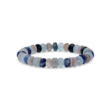 Blue & Grey Gemstone Mix Bracelet with 5 Diamond Rondelles - 8mm