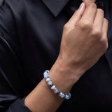 Blue & Grey Gemstone Mix Bracelet with 5 Diamond Rondelles - 8mm