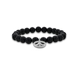 Onyx Bracelet with Diamond Peace Sign Charm - 8mm