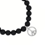Onyx Bracelet with Diamond Peace Sign Charm - 8mm