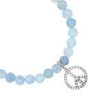 Aquamarine Bracelet with Diamond Peace Sign Charm - 6mm