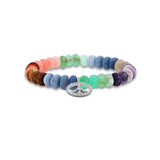 Rainbow Opal Mix Bracelet with Diamond Peace Sign Charm - 8mm