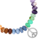 Rainbow Opal Mix Bracelet with Diamond Peace Sign Charm - 8mm
