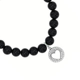 Onyx Bracelet with Diamond Open Heart Charm - 8mm