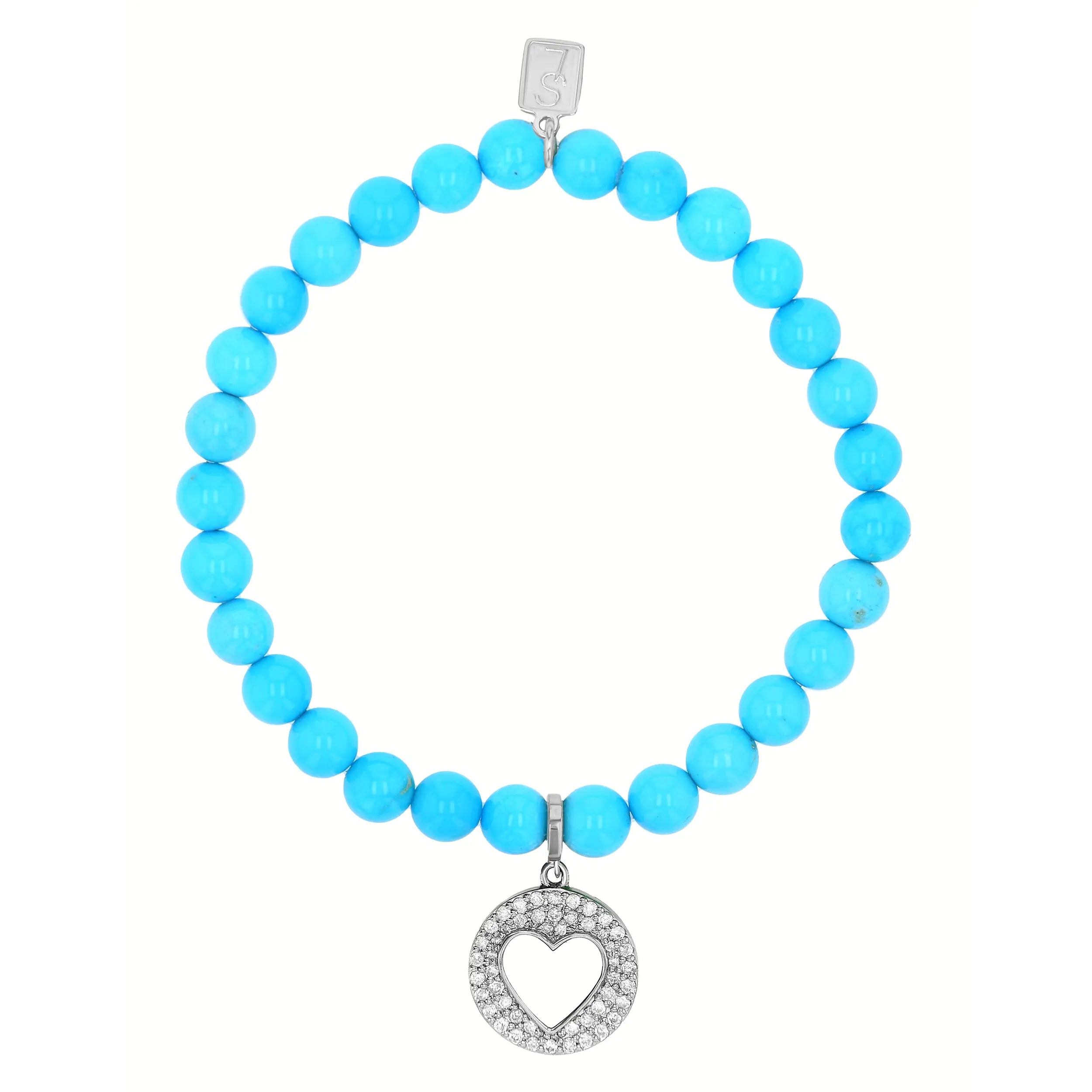 Sleeping Beauty Turquoise Bracelet with Diamond Open Heart Charm