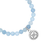Aquamarine Bracelet with Diamond Open Clover Charm - 6mm