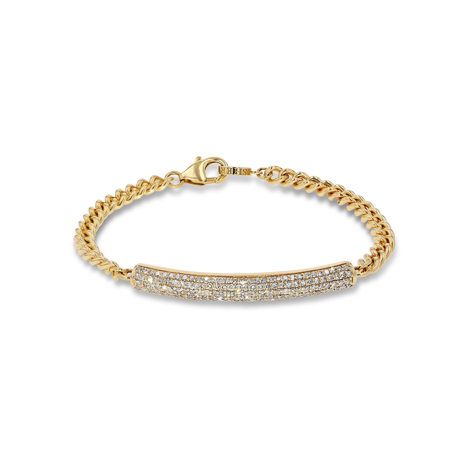 14K Gold Curb Chain Bracelet with Diamond Bar Sheryl Lowe