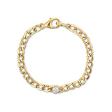 14k Curb Chain Bracelet with Diamond Bezel