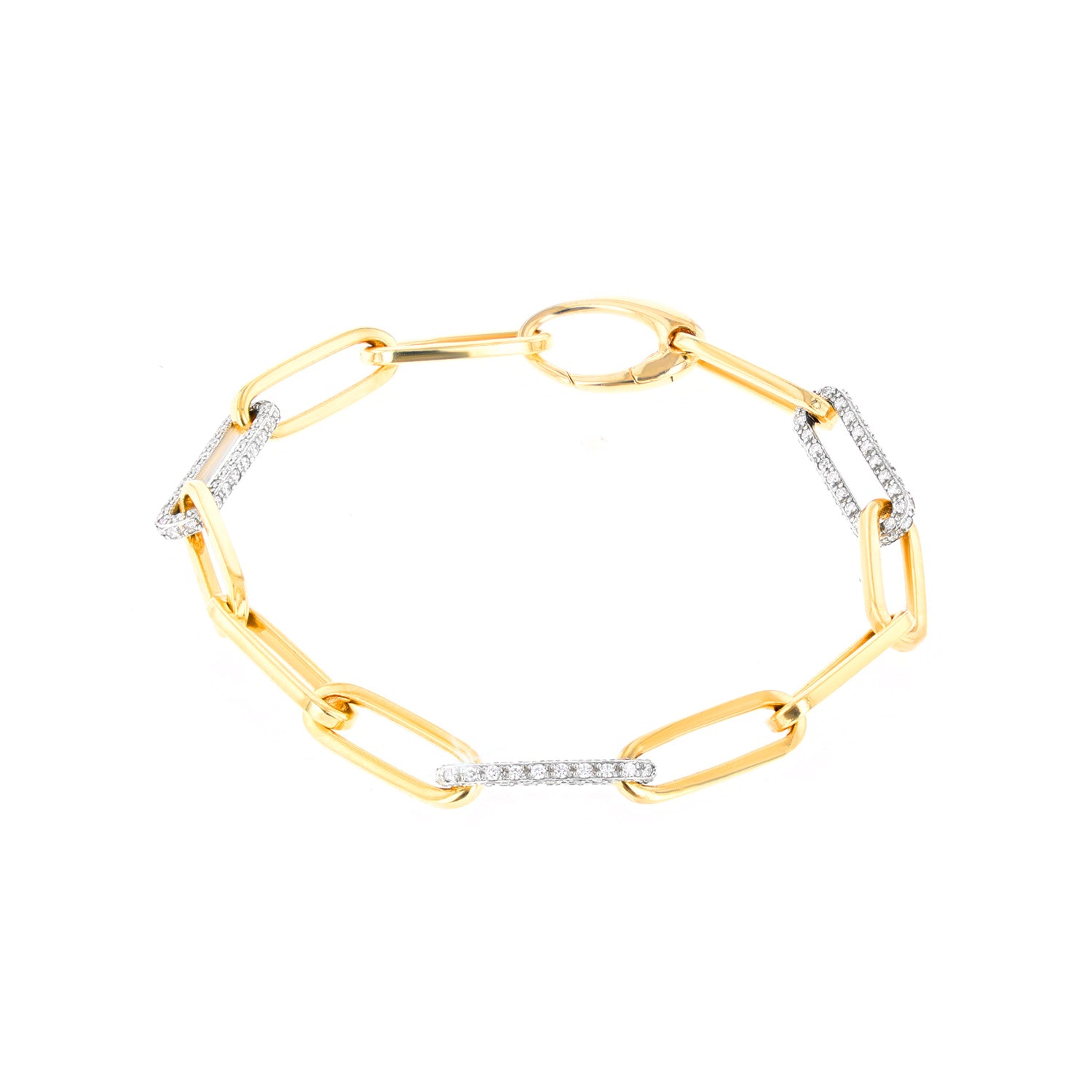 14K Gold Diamond Paperclip Chain Bracelet