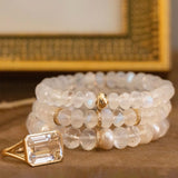 14k White Mix Gemstone Bracelet with Diamond Rondelle - 10mm