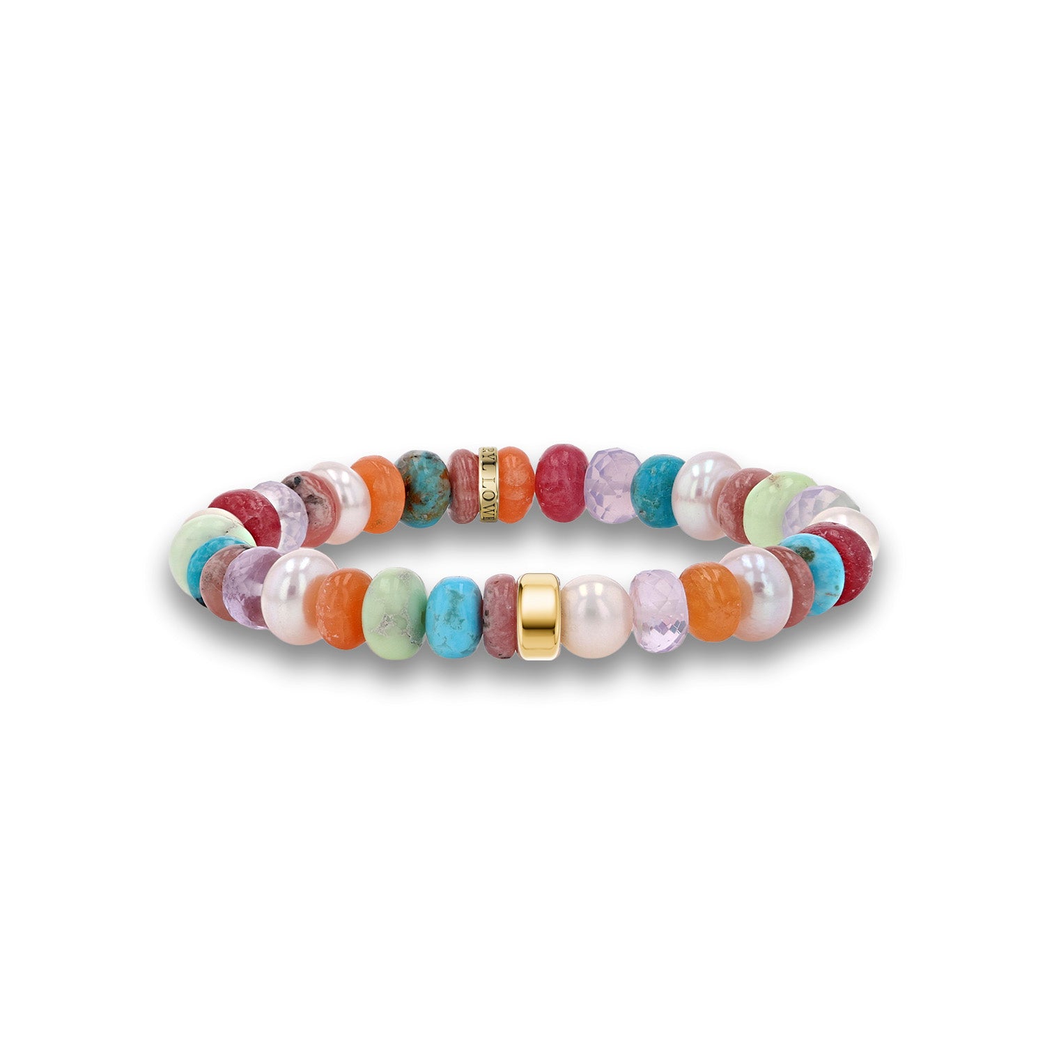 ★リッチマーブルカラーサファイア 14.5ミリ珠 ビーズF(珍品 SA+) 14k California Days Mix Gemstone and Pearl Bracelet with Rondelle
