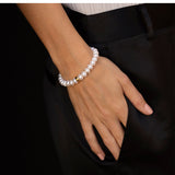 White Pearl Beaded Bracelet with 14k Smooth Rondelle - 8mm
