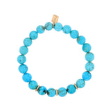 14k Arizona Turquoise Beaded Bracelet with Three Diamond Rondelles - 8mm