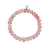 14k Cuties Icon Bracelet - Rose Quartz with Diamond Peace Sign Bead