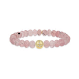 14k Cuties Icon Bracelet - Rose Quartz with Diamond Peace Sign Bead