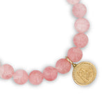 14k Rose Quartz Bracelet with St. Christopher Charm - 8mm