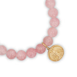 14k Rose Quartz Bracelet with Guardian Angel Charm - 8mm