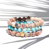 14k Arizona Turquoise Beaded Bracelet with Three Diamond Rondelles - 8mm