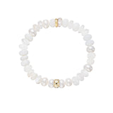 14k White Mix Gemstone Beaded Bracelet with Diamond Rondelle - 8mm