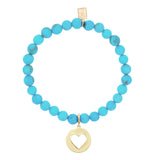 14k Sleeping Beauty Turquoise Bracelet with Open Heart Charm - 6mm