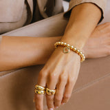 14k Yellow Gold Bead Bracelet with Open Heart Charm - 6mm