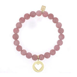 14k Rose Quartz Bracelet with Open Heart Charm - 8mm