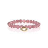 14k Rose Quartz Bracelet with Open Heart Charm - 8mm