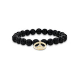 14k Onyx Bracelet with Peace Sign Charm - 8mm