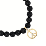 14k Onyx Bracelet with Peace Sign Charm - 8mm