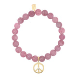 14k Rose Quartz Bracelet with Peace Sign Charm - 8mm