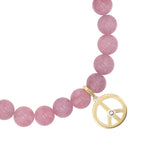 14k Rose Quartz Bracelet with Peace Sign Charm - 8mm