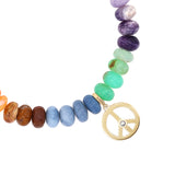 14k Rainbow Opal Mix Bracelet with Peace Sign Charm - 8mm