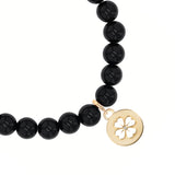 14k Onyx Bracelet with Cut Out Clover Charm - 8mm