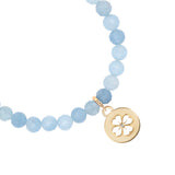 14k Aquamarine Bracelet with Open Clover Charm - 6mm
