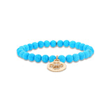 14k Sleeping Beauty Turquoise Bracelet with Open Clover Charm - 6mm