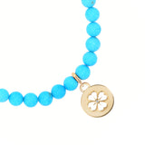 14k Sleeping Beauty Turquoise Bracelet with Open Clover Charm - 6mm