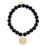 14k Onyx Bracelet with Daisy Charm - 8mm