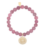 14k Rose Quartz Bracelet with Daisy Charm - 8mm