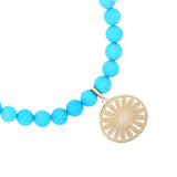 14k Sleeping Beauty Turquoise Bracelet with Daisy Charm - 6mm